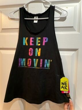 Zumba Fitness Black Instructor Tank with Rainbow 'Keep On Movin'' Graphic